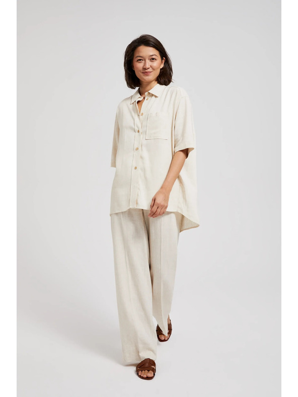 Moodo Ленена риза с джобче бежова Moodo