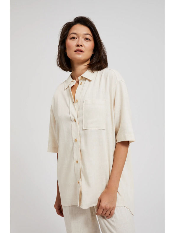 Moodo Ленена риза с джобче бежова Moodo