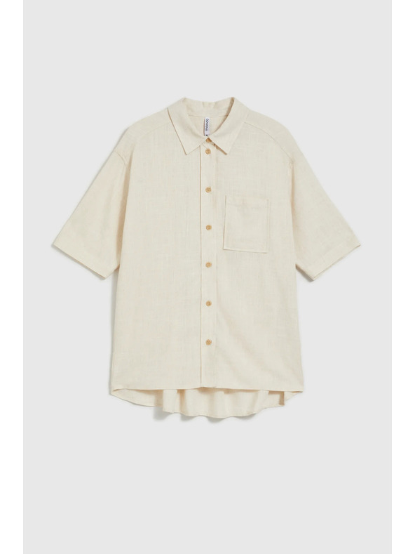 Moodo Ленена риза с джобче бежова Moodo