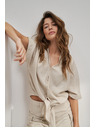 Moodo Ленена риза с връзване бежова Moodo