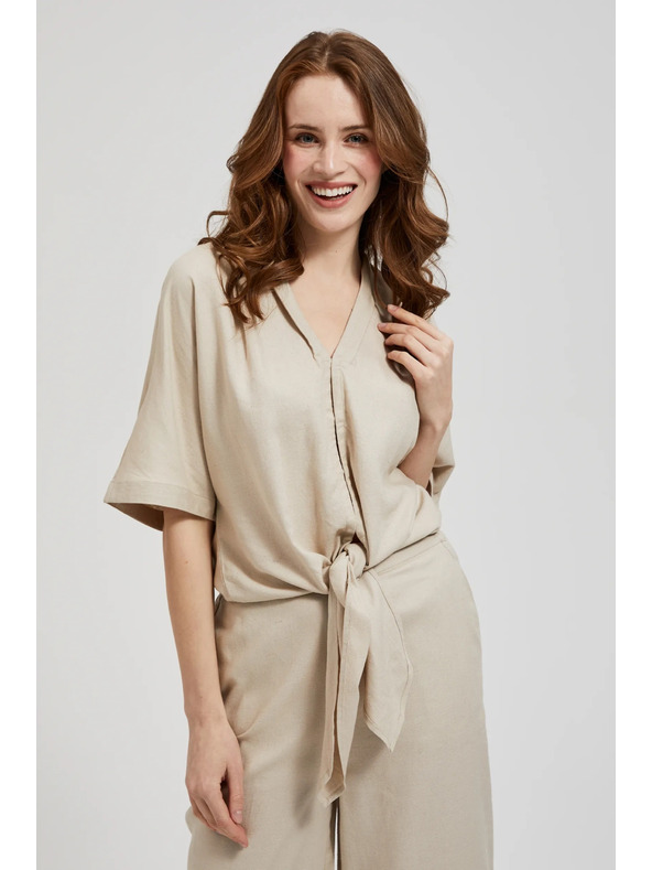 Moodo Ленена риза с връзване бежова Moodo