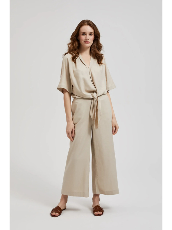 Moodo Ленена риза с връзване бежова Moodo