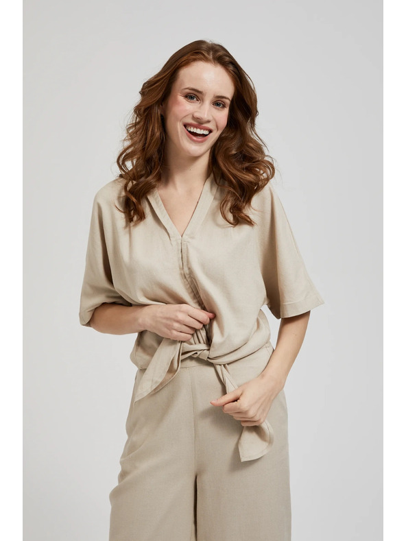 Moodo Ленена риза с връзване бежова Moodo