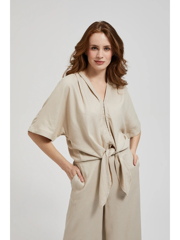 Moodo Ленена риза с връзване бежова Moodo
