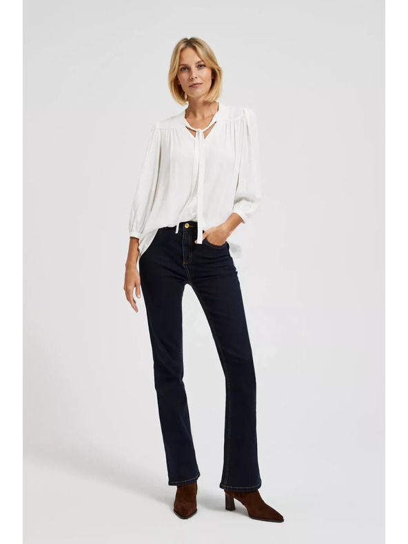 Moodo Бяла копченна риза Moodo с връзано деколте