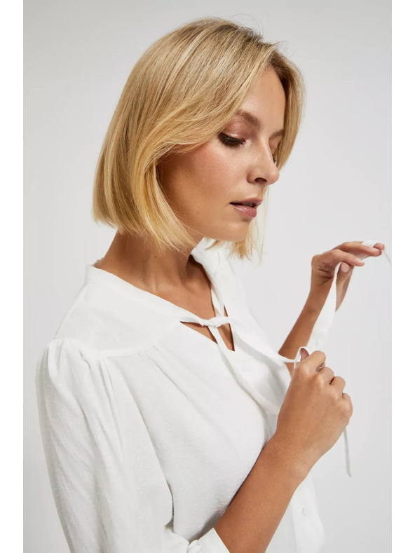 Moodo Бяла копченна риза Moodo с връзано деколте