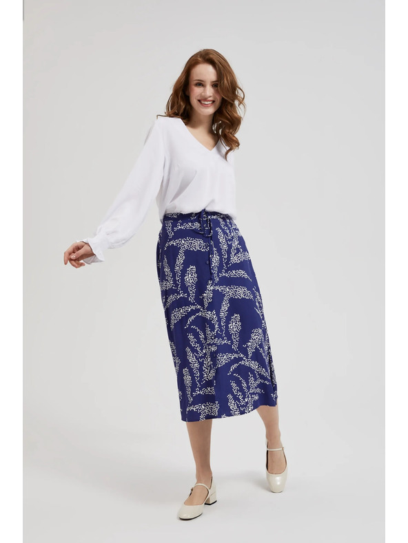 Moodo Вискозна риза с V-образно деколте и подути ръкави бяла Moodo