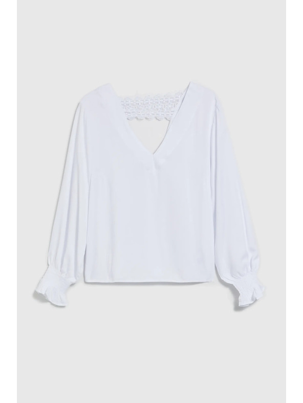 Moodo Вискозна риза с V-образно деколте и подути ръкави бяла Moodo