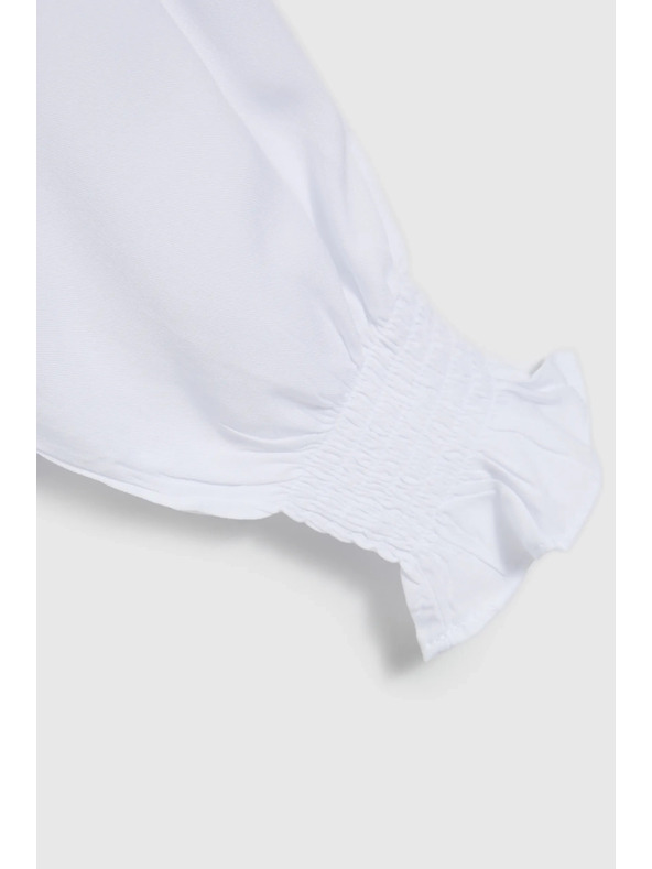Moodo Вискозна риза с V-образно деколте и подути ръкави бяла Moodo