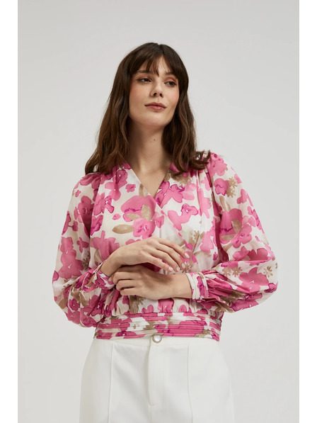Moodo Розова цветна риза с набрани ръкави Moodo
