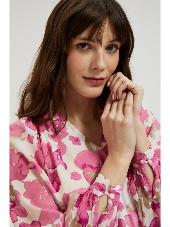 Moodo Розова цветна риза с набрани ръкави Moodo