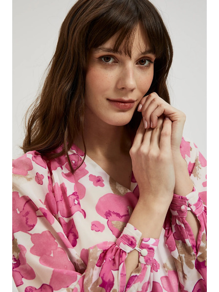 Moodo Розова цветна риза с набрани ръкави Moodo