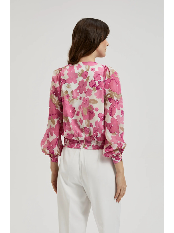 Moodo Розова цветна риза с набрани ръкави Moodo