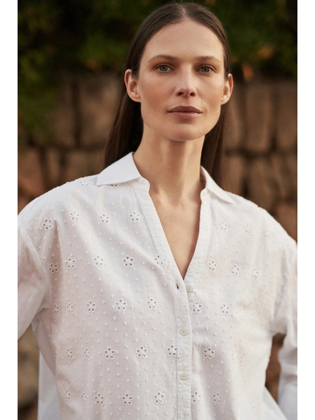 Moodo Бяла oversize риза с V-образно деколте Moodo