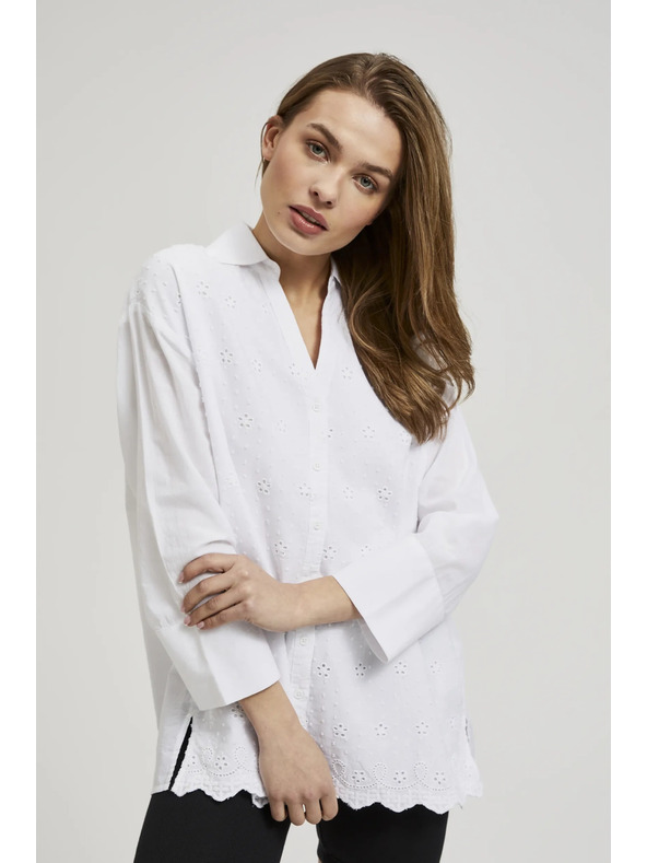 Moodo Бяла oversize риза с V-образно деколте Moodo