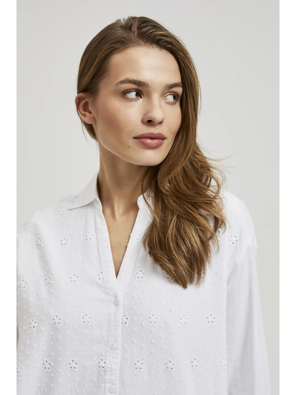 Moodo Бяла oversize риза с V-образно деколте Moodo