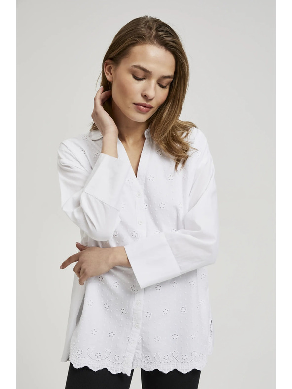 Moodo Бяла oversize риза с V-образно деколте Moodo