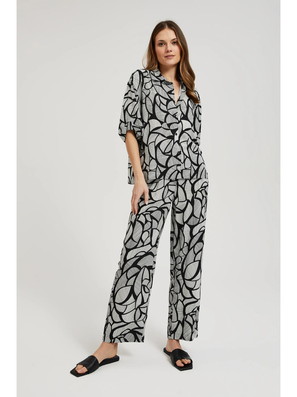 Moodo Вискозна риза черно-бяла Moodo