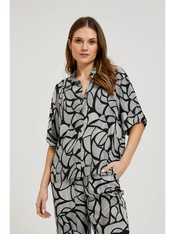 Moodo Вискозна риза черно-бяла Moodo