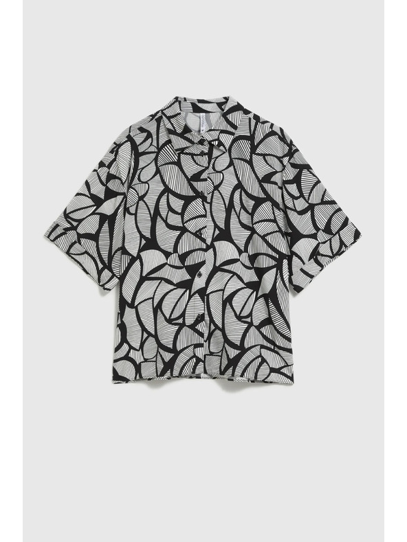 Moodo Вискозна риза черно-бяла Moodo