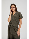 Moodo Риза с V-образно деколте и къси ръкави маслинено зелена Moodo