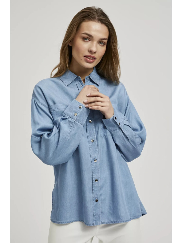 Moodo Синя лиоцелова риза с яка на копчета Moodo