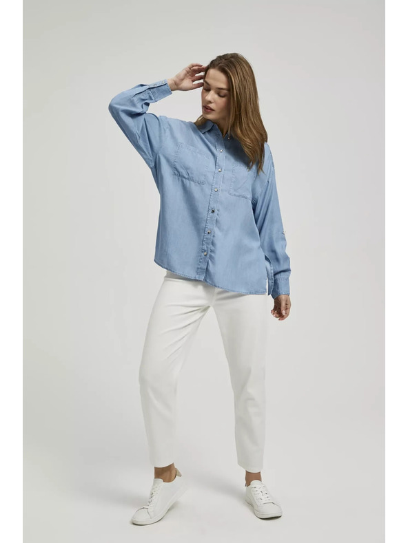 Moodo Синя лиоцелова риза с яка на копчета Moodo