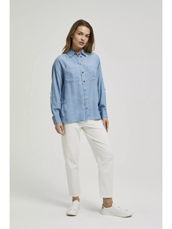 Moodo Синя лиоцелова риза с яка на копчета Moodo