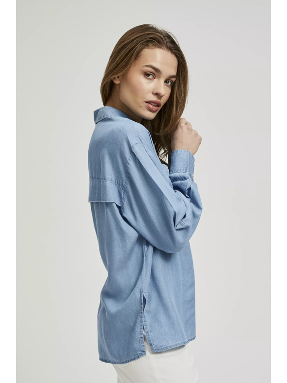 Moodo Синя лиоцелова риза с яка на копчета Moodo