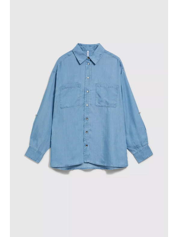 Moodo Синя лиоцелова риза с яка на копчета Moodo