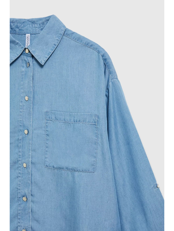 Moodo Синя лиоцелова риза с яка на копчета Moodo