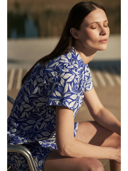 Moodo Синя риза с яка и растителен десен Moodo