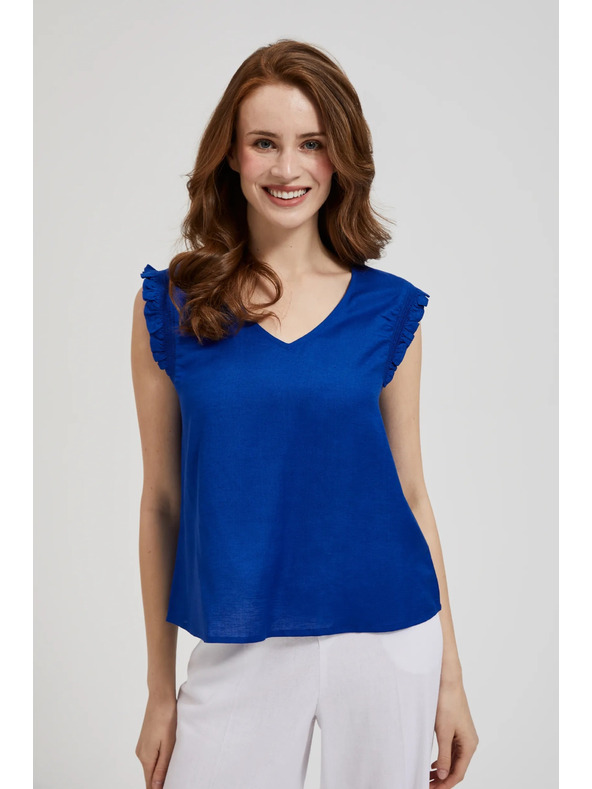 Moodo Синя риза с волани на раменете Moodo