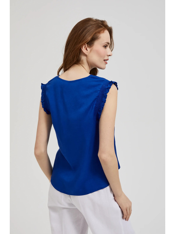 Moodo Синя риза с волани на раменете Moodo