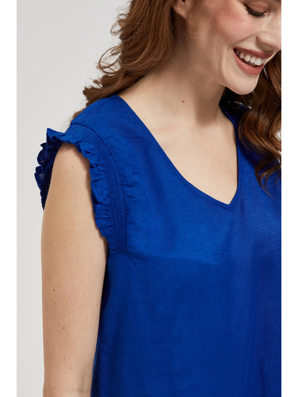 Moodo Синя риза с волани на раменете Moodo