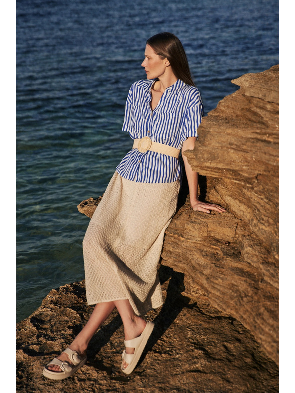 Moodo Синя райета риза с копчета и джобове Moodo