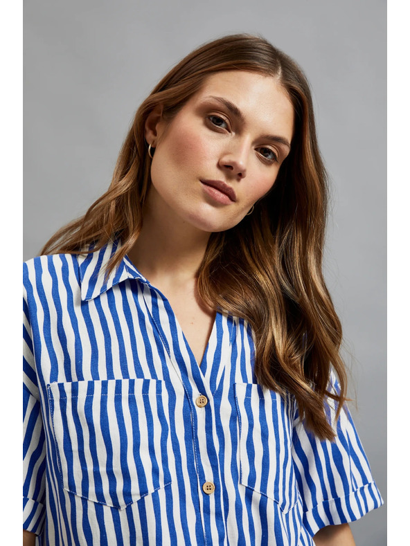 Moodo Синя райета риза с копчета и джобове Moodo