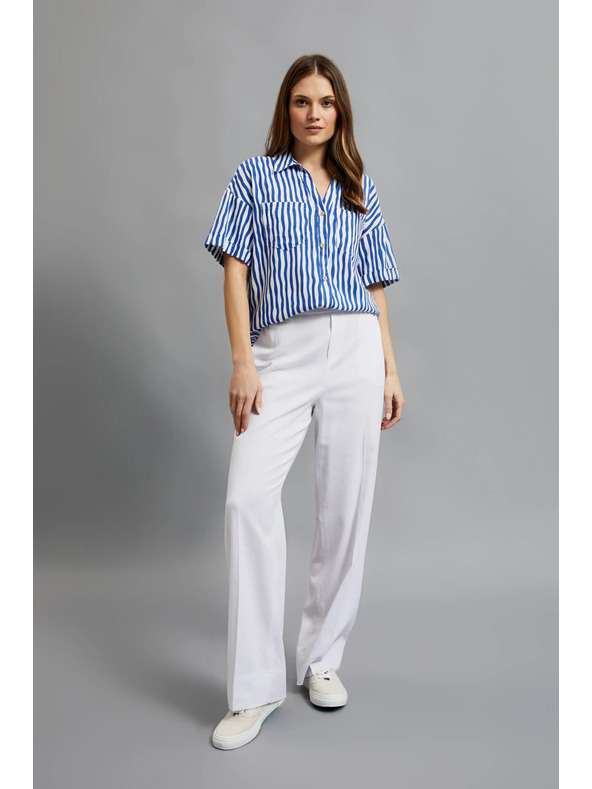 Moodo Синя райета риза с копчета и джобове Moodo