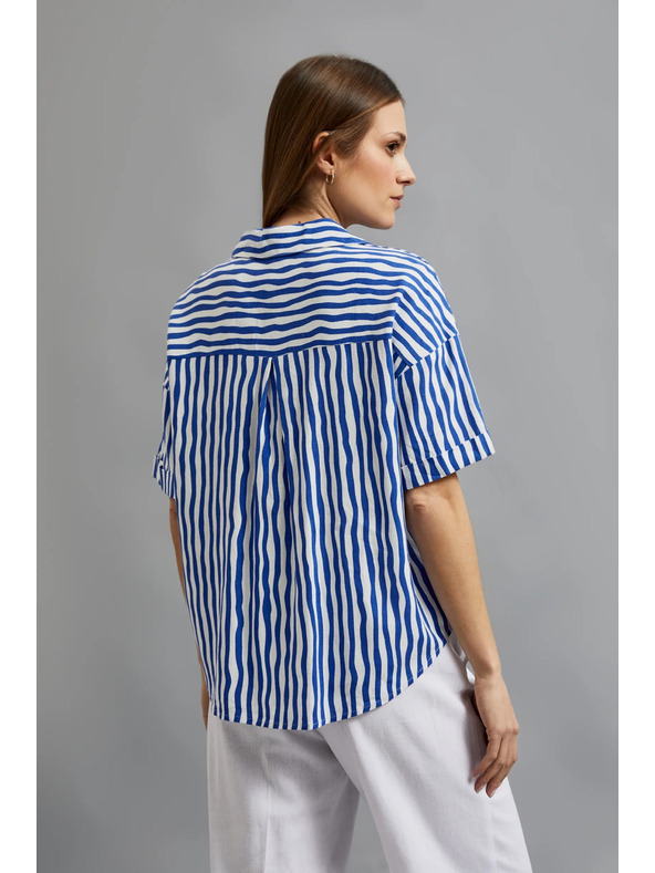 Moodo Синя райета риза с копчета и джобове Moodo