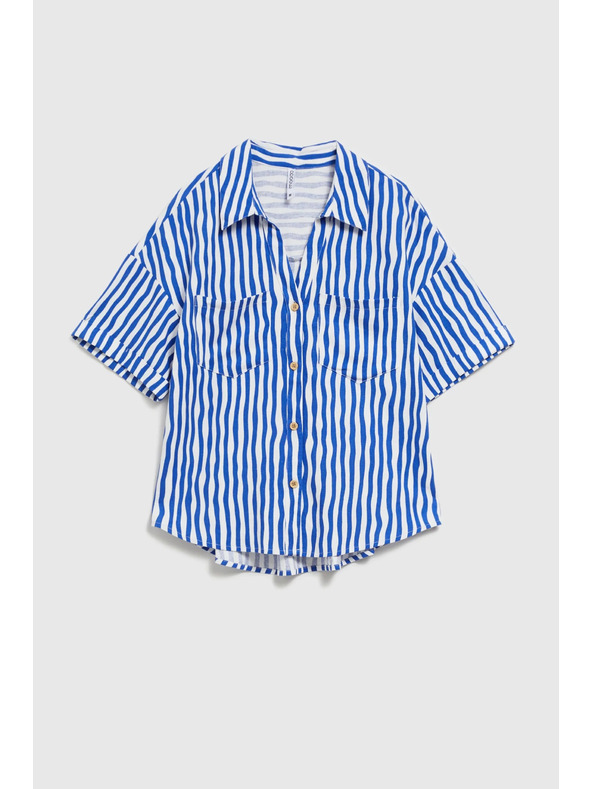 Moodo Синя райета риза с копчета и джобове Moodo