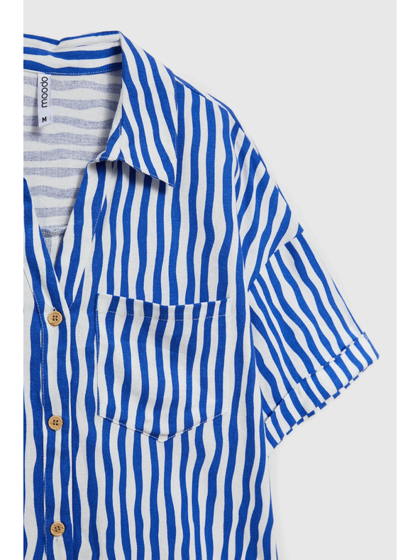 Moodo Синя райета риза с копчета и джобове Moodo