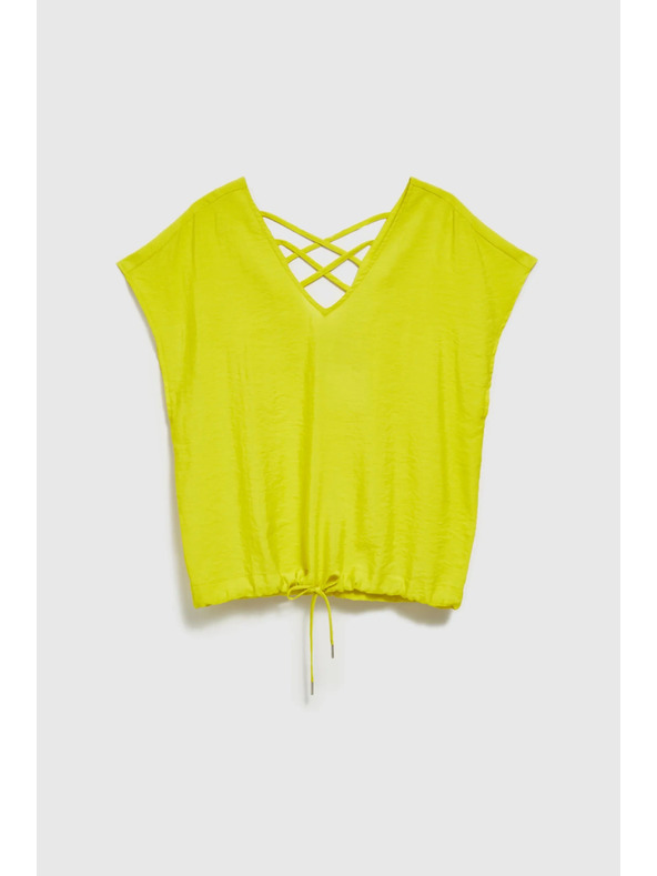 Moodo Риза с V-образно деколте и връзване в талията лаймова Moodo