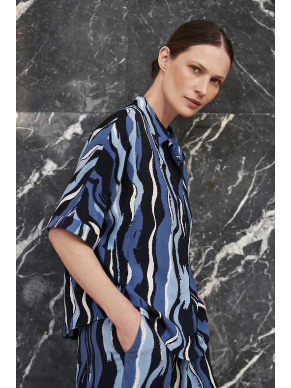 Moodo Щампована риза с къси ръкави синя Moodo