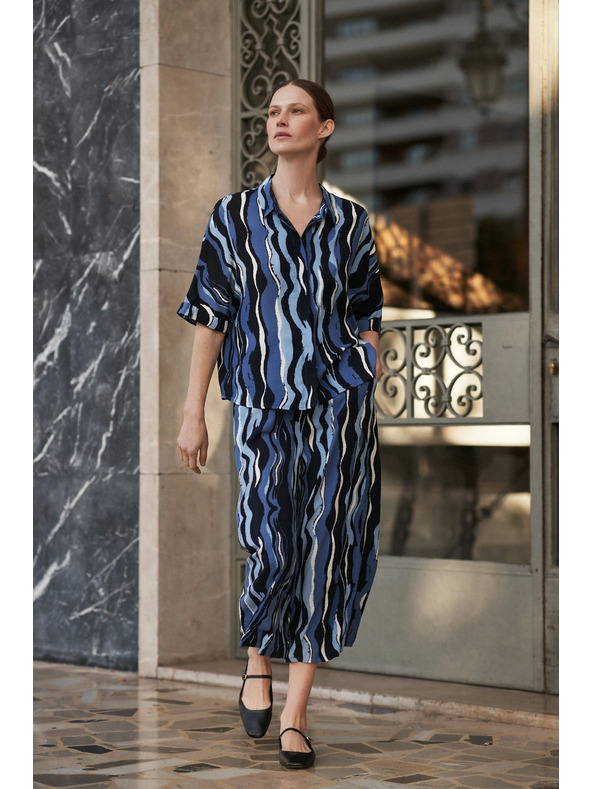 Moodo Щампована риза с къси ръкави синя Moodo