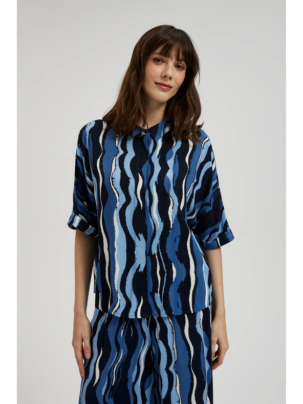 Moodo Щампована риза с къси ръкави синя Moodo