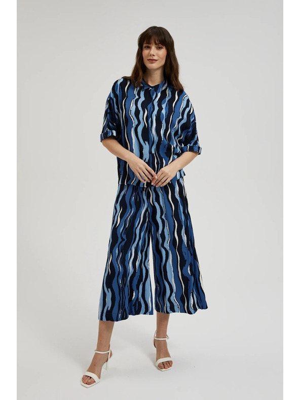 Moodo Щампована риза с къси ръкави синя Moodo