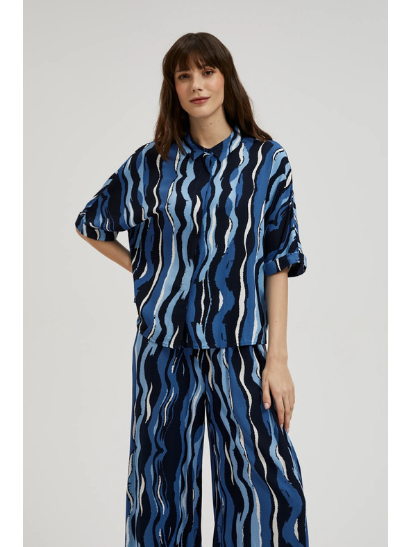 Moodo Щампована риза с къси ръкави синя Moodo