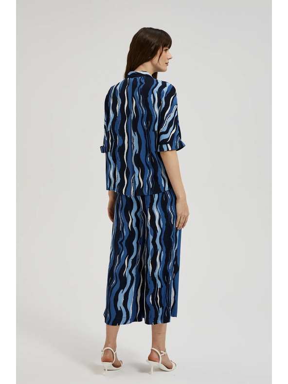 Moodo Щампована риза с къси ръкави синя Moodo