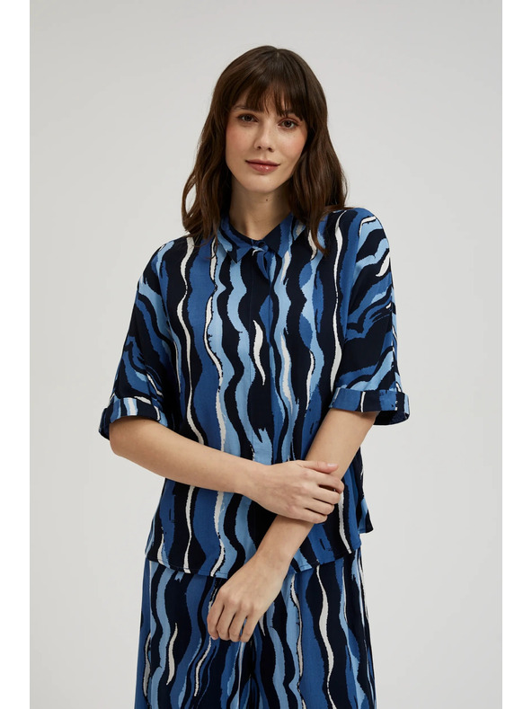 Moodo Щампована риза с къси ръкави синя Moodo