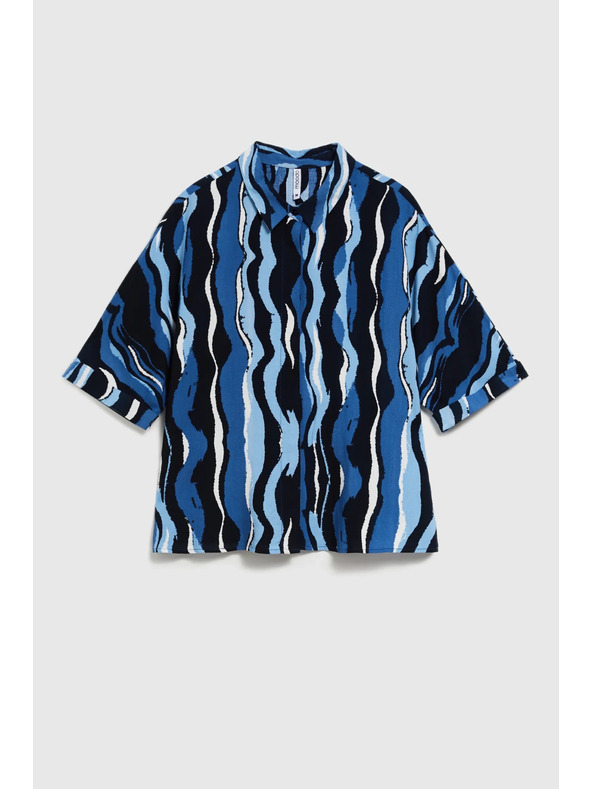 Moodo Щампована риза с къси ръкави синя Moodo